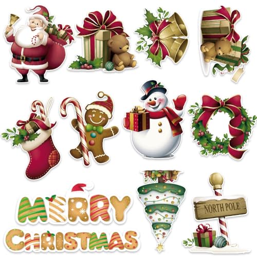 Image of Hying 48 PCS Xmas Tree Santa Bulletin Board Set Snowman Cutout Decorations Winter Holiday Cutouts Cardstock Paper Cut-Outs for Classroom Chalkboard Decorations