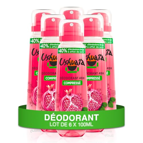Déodorant compressé fraîcheur grenade Ushuaïa après-sport lot de 6 sprays pour le corps