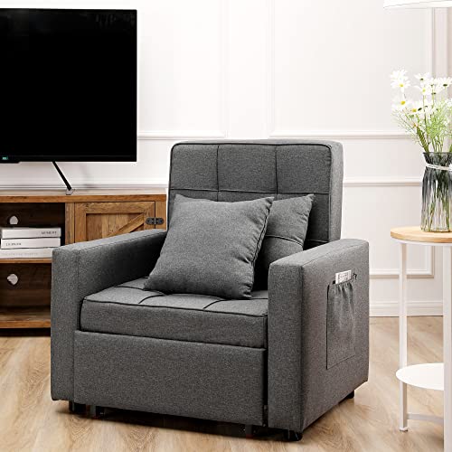 Mu Convertible Chair Bed 3-In-1, Folding Sleeper Sofa Chair Bed, Multi-Functional Adjustable Sleeper Chair With Pillow And Pocket, Single Bed Chair For Apartment, Living Room, Dark Grey #TOP7