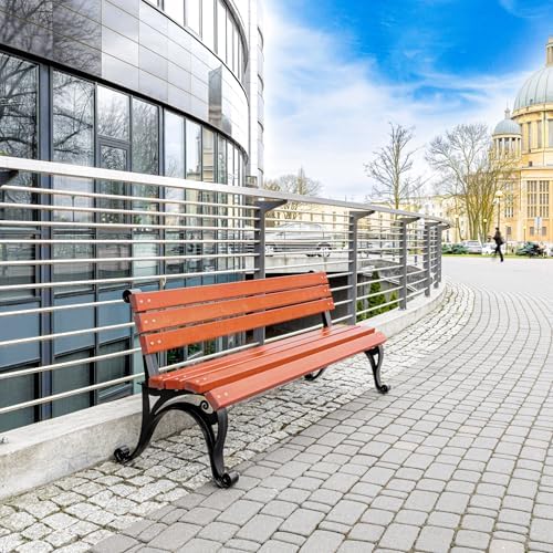 REKORD Banco de Jardín 170 x 59 x 73 cm Robusto de Parque de Metal y Madera con Respaldo Exterior Resistente a la Intemperie para Jardín Terraza Balcón o Patio – Viena – Caoba