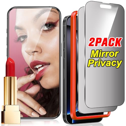 Westillux 2 Pack Privacy Screen Protector for iPhone 16 Pro Max Mirrored Tempered Glass Film for iphone16 promax Anti Spy Mirror Effect with Easy Installation Alignment Frame (6.9 inch Silver)
