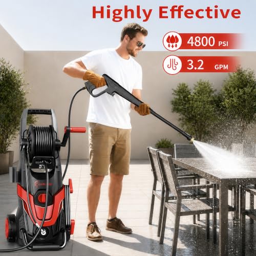 Image of Pressure Washer 4800PSI w /4 Quick Connect Nozzles, Inlet Hose & Filter&500ML Soap Tank, High Cleaning Machine for Cars /Fences /Driveways /Patios /Home Cleaning