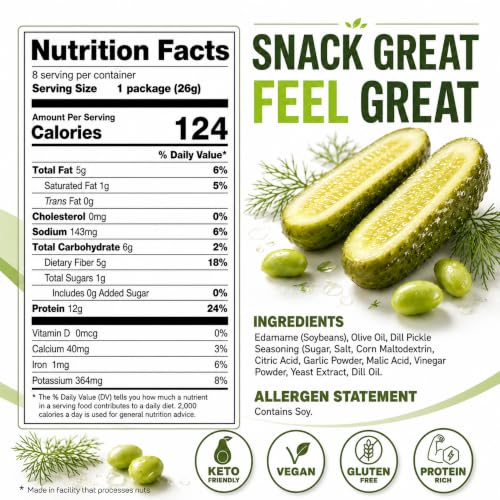 Image of Where You Bean Edamame Beans Snack (Dill Pickle) - Crunchy and Dry Roasted Edamame Beans - High Protein Snacks, Keto and Vegan Healthy Snacks for Adults & Low Carb Snack 0.9 oz (Pack of 8)