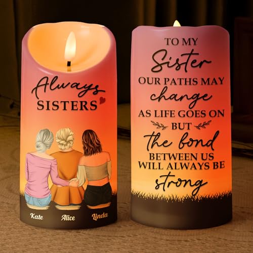 Image of Macorner Personalized LED Candle Chirstmas Sister Birthday Gifts, Sister Gifts from Sister, Gifts for Sister, Soul Sister, Friendship Gifts for Women, The Bond Between Us Will Always Be Strong