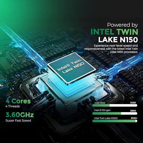 Image of SKULLSAINTS Ash Mini PC - 13th Gen Twin Lake N150, 16GB LPDDR5, Triple Display (HDMI /DP), M.2 NVMe, WiFi 5, Bluetooth 5.2, USB 3.2, Ultra-Compact (13th Gen N150, 512, GB, Windows 11 Pro, 16, GB)