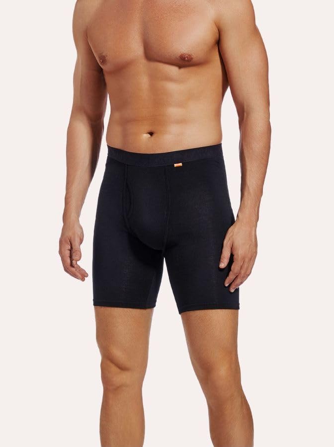 Mens Boxer Briefs Merino Wool Underwear Moisture Wicking Long-leg with Fly2