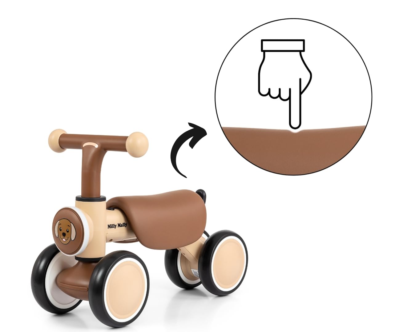 Milly Mally Jeździk dziecięcy YORK +12m LED dźwięki koła piankowe prezent na roczek (Beige)