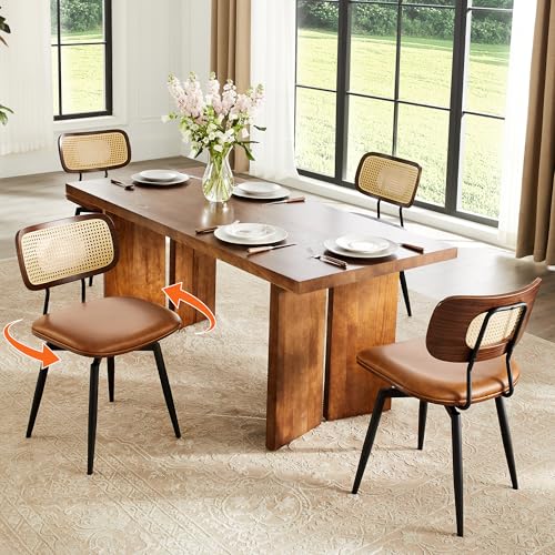 Quenvo Swivel Rattan-Back Dining Chairs Set of 4