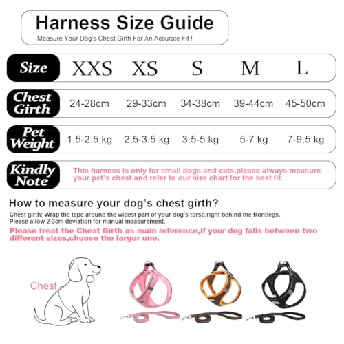 Suredoo Hundegeschirr mit Leine Anti Zug Geschirr Reflektierend Brustgeschirr für Kleine Hunde, Haustiere, Welpen, Katzen (Braun Orange, XS)