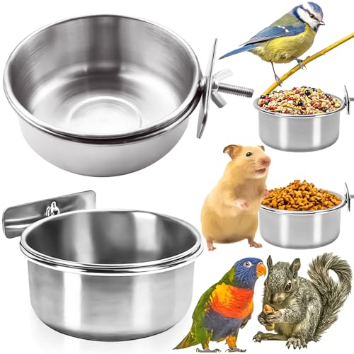 MotBach 2 Pack Stainless Steel Bird Feeding Dish Cups, Bird