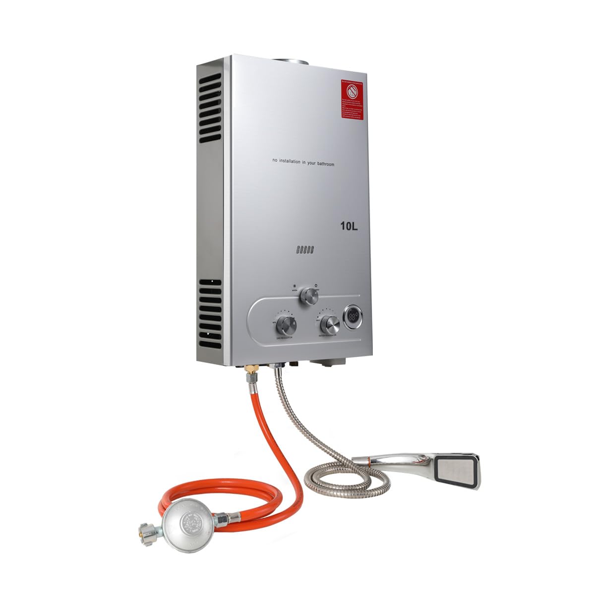 20KW 10L Tragbarer Gas Durchlauferhitzer mit Gasdruckregler, Propangas Campingdusche für Dusche im Außenbereich Dusche Bad Warmwasser Camping Dusche Warmwasserbereiter mit CE-Zertifizierun