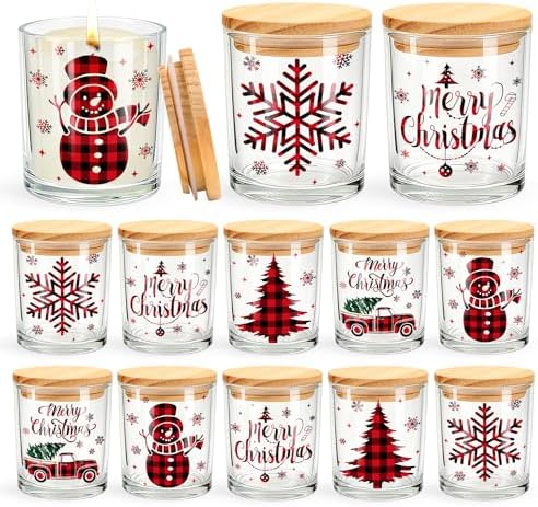 Whaline 10 frascos de vela de vidro xadrez de Natal com tampas de...