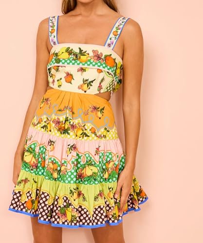 Image of NUFIWI Women Boho Graffiti Cami Mini Dress Spaghetti Strap Printed A Line Short Dress Backless Cut Out Colorful Sundress