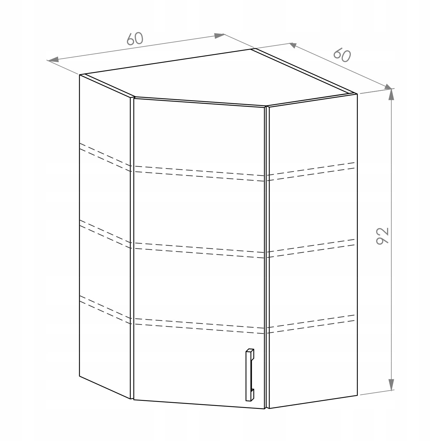Küchenschrank 60 cm LUGO - Hängeschrank mit griffloser Acrylfront - 2 Einlegeböden - 92 cm hoch - modernes Design - beidseitig montierbar - für Küche & Vorratsraum (Weiß)
