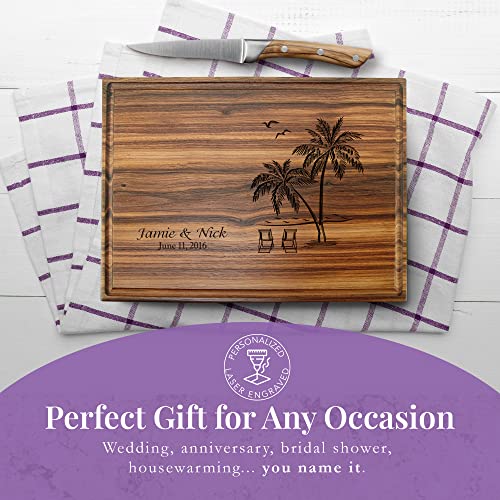 Straga Personalized Cutting Boards | Handmade Wood Engraved Charcuterie | Custom Wedding, Anniversary, Birthday Gift For Couples, Beach Lovers (Tropical Beach Design No.409) #TOP6