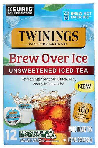 Twinings Brew Over Ice Unsweetened Black Iced Tea K-Cup Pods for Keurig, Caffeinated - 12 Count