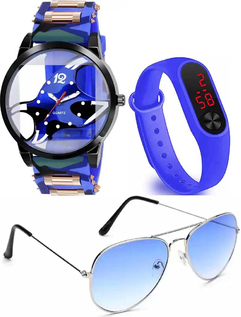 PUTHAK Latest Collection for Men's Old is Gold Fashion Creative Style Crazy Look Silicon Strap 100% Comfortable, Pack of 3 (Blue)