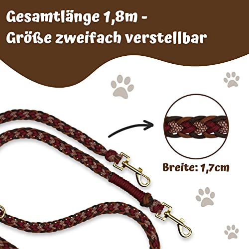 FairPaw Paracord Hundeleine geflochten - 1,8m Hunde Leine verstellbar mit 2 Karabiner, Leine Hund Große Hunde, Hundeleinen, Dog Leash, Führleine Hund, Bissfeste Hundeleine zum Umhängen, Trainingsleine