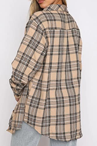 Image of CHYRII Womens Button Down Flannel Shirts Long Sleeve Plaid Shackets Business Casual Blouse Top