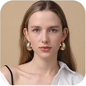Extra Large Big Drop Earrings for Women, Oversized Chunky Gold Hoop Earrings Lightweight Hypoallergenic Gold Plated Earring Fashion Jewelry