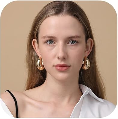 Extra Large Big Drop Earrings for Women, Oversized Chunky Gold Hoop Earrings Lightweight Hypoallergenic Gold Plated Earring Fashion Jewelry