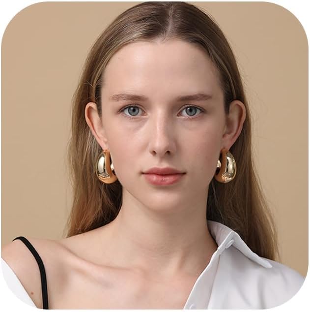 Extra Large Big Drop Earrings for Women, Oversized Chunky Gold Hoop Earrings Lightweight Hypoallergenic Gold Plated Earring Fashion Jewelry