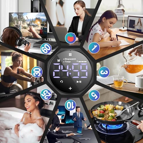 ADHD Pomodoro Timer Metal Gravity Rotation 1.8” LED Large Screen, Black - Image 2