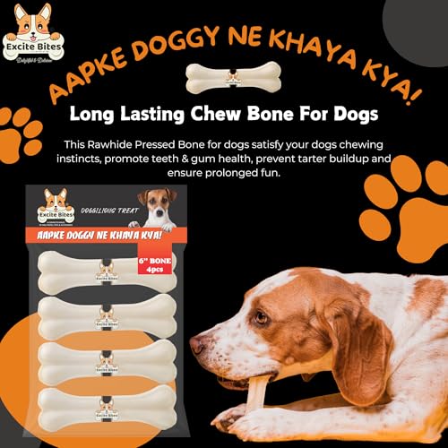 Image of Excite Bites Dog Rawhide Bones (Dog Chews) (Size 6) (4Pcs)., All Life Stages