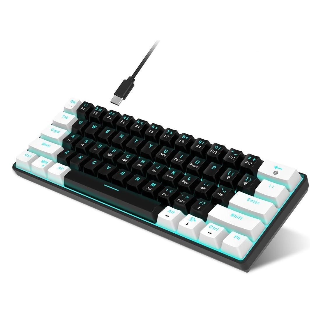 63 Keys Mechanical Keyboard Blue Switch Gaming Keyboard with Arabic & English Layout - 60% Mini Form Factor Switch Wired Hot Swappable RGB Backlit