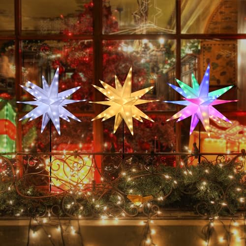 kalynmart 23 in Moravian Star Light Christmas Tree Topper 90 LED Christmas Star Remote Control Color Change Waterproof PVC Paper Lantern Lamp Stake Ground with 3D Bright Holiday Decoration