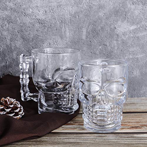 VILON Italian Premium Glass Beer Mugs with Handle | Crystal Clear Glass Beer Mug | 520ml (1, Skull Beer Mug 520ML) 1