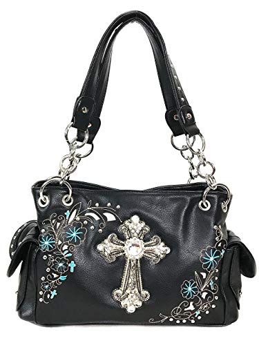Rhinestone Cross Embroidered Floral Western Handbag