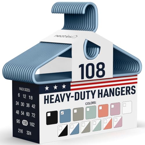 Neaties Heavy Duty Clothes Hangers 100 Pack (108 Count) – Made in the USA – 8lb Capacity Plastic Hangers for Adult Clothing – Durable for Pants, Coats, Jackets, or Jeans – Blue