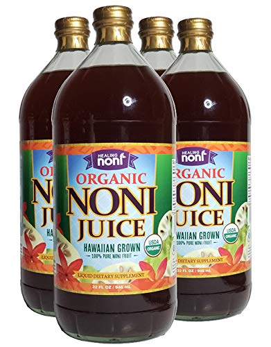 Healing Noni - 100% Pure Organic Hawaiian Noni Juice - 4 Pack of