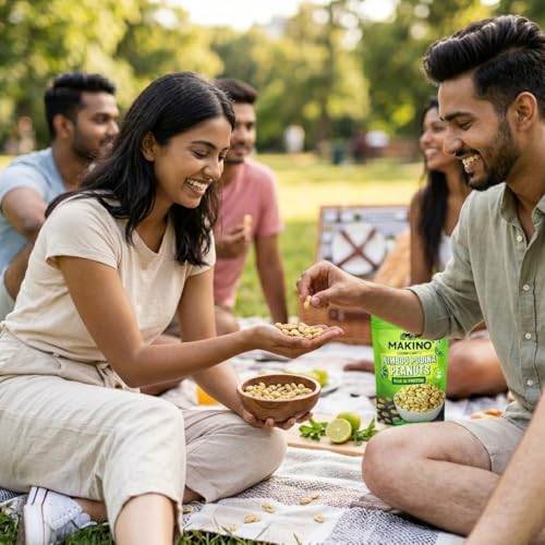 Image of Makino Nimboo Pudina Roasted Peanuts, (Pack of 2) 140g | Tangy Lemon Mint Flavour Peanut Snack | High Protein & Fiber Rich | Gluten Free, Zero Cholesterol & Trans Fat Free | Only Roasted Not Fried | Crispy Crunchy Healthy Namkeen