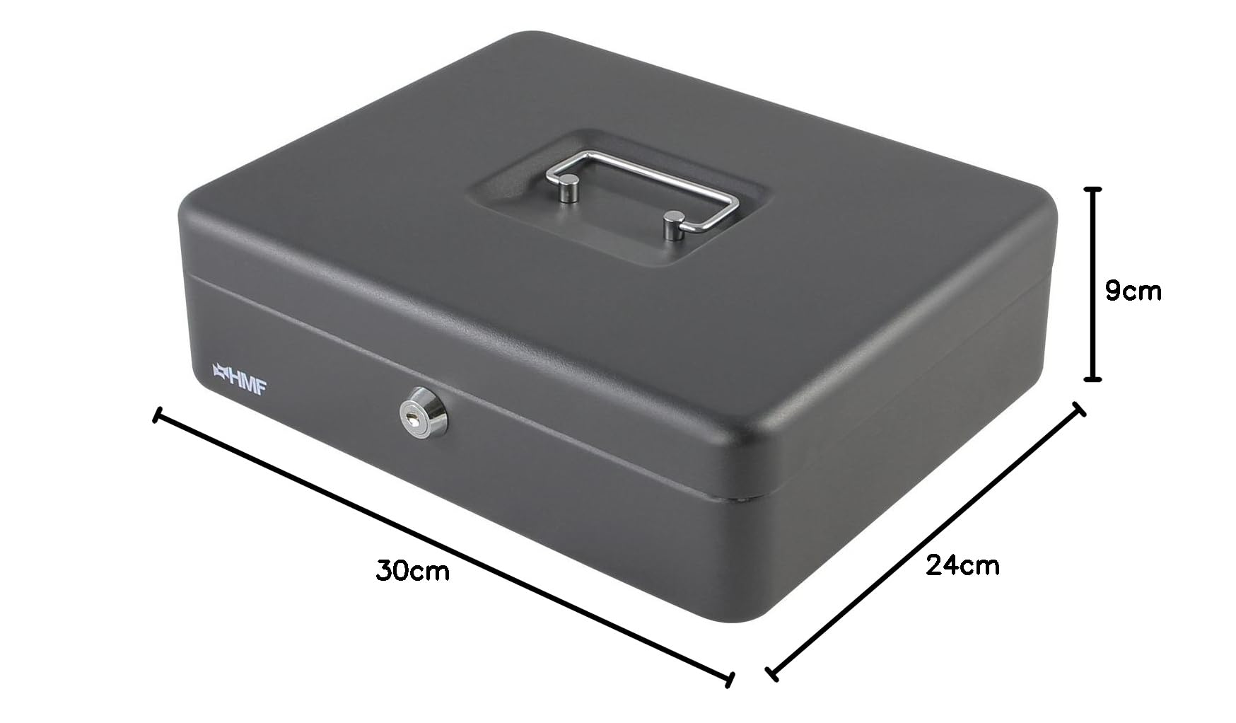 HMF Caisse à monnaie verrouillable, 5 compartiments, 30 x 24 x 9 cm, Noir