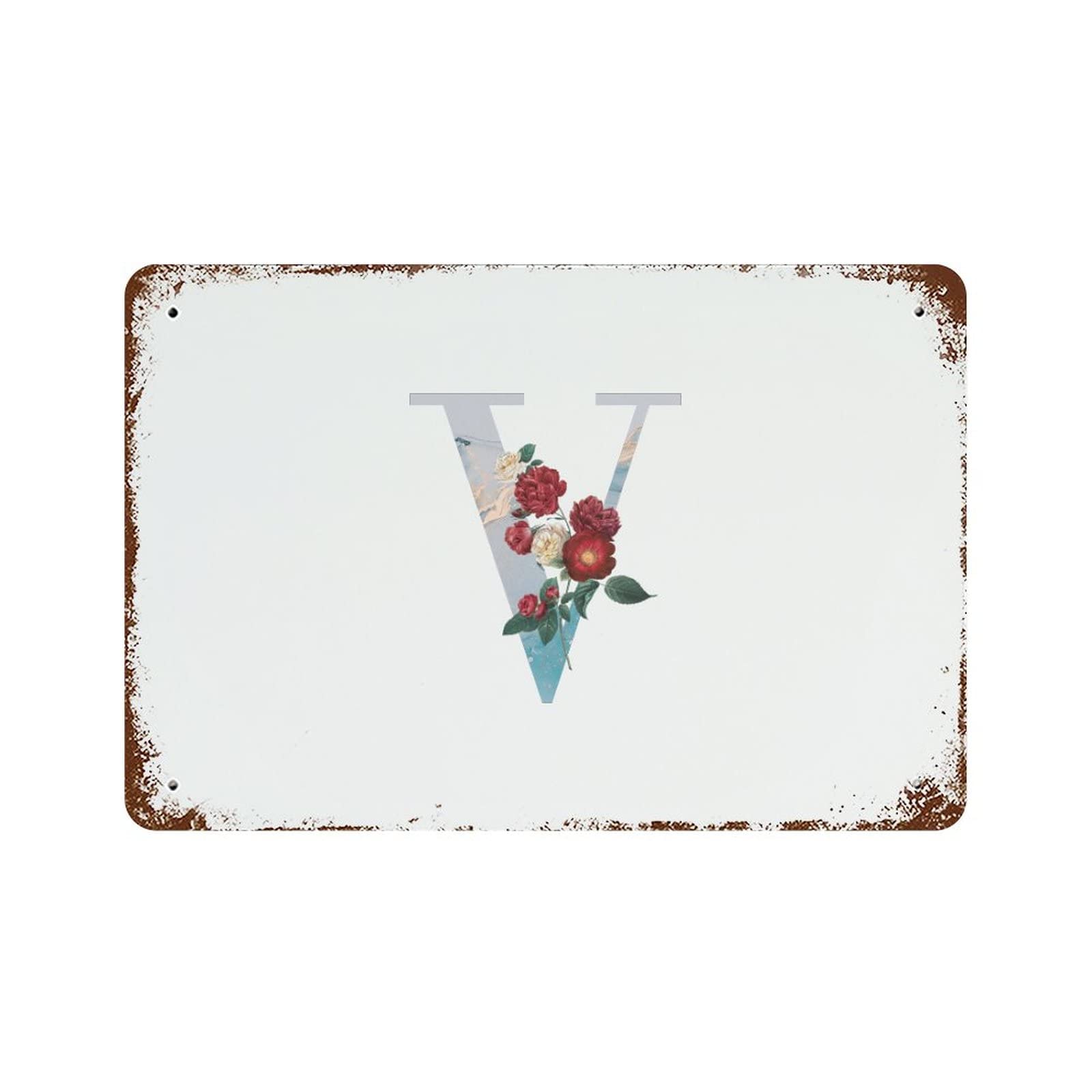 Panneau métal monogramme floral V décoratif pour bar pub et pelouse