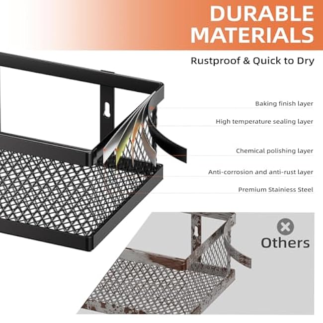 Spice Rack Wall Mount, 4 Pack Pantry Door Organizer & Hanging Storage Baskets Organizer Wall Mount, Large Capacity Metal Spice Shelf for Kitchen Cabinet, Pantry Doors, Bathroom, Shower, Home Decor