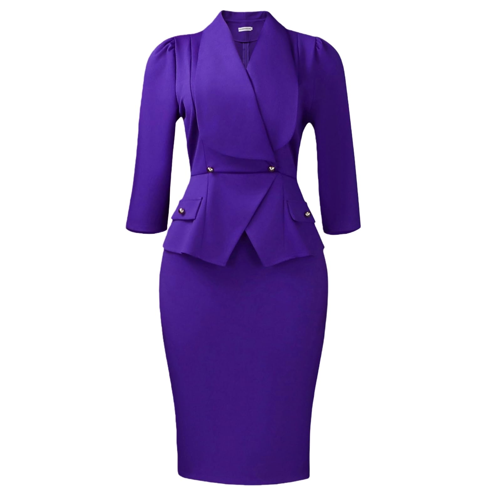 Damskie sukienki ołówkowe z peplum midi bodycon rękaw 3/4 dekolt w serek długość do kolan stroje biznesowe sukienki robocze dla kobiet biuro