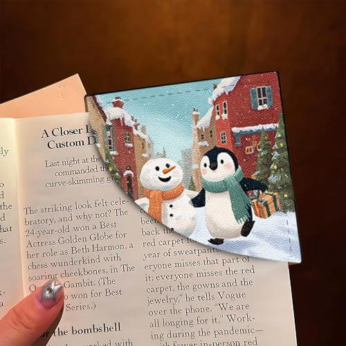 Image of 2Pcs Cute Penguin & Snowman Corner Bookmarks, Handmade PU Leather Page Corner Protectors, Winter Holiday Stationary Gift for Book Lovers, Kids, Teachers, Aesthetic Reading Accessories 3.54 inch