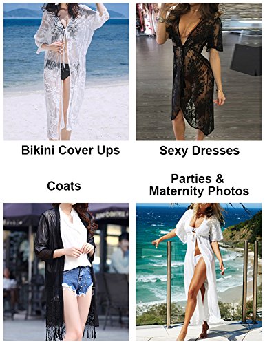 cunlin Women Sexy See Through Lace Gown Kimono Cover Up Sleepwear Set Plus Size Dress Maternity Pregnant Robe White M - Thumbnail 6