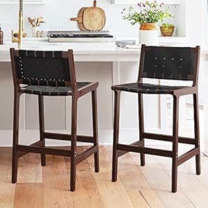 LUE BONA Counter Height Bar Stools 24inch, Set of 2 Faux Leather Woven Counter Stool with Backs, Woven Strips Rattan Barstools with Wood Legs for Dining Room Home Kitchen, Black LUE BONA Counter Height Bar Stools 24inch Set of 2 Faux Leather Woven Counter Stool with Backs Woven Strips Rattan Barstools with Wood Legs for Dining Room Home Kitchen Black