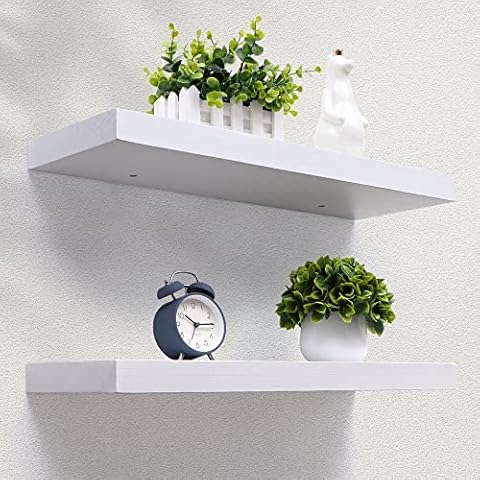 Axeman Floating Shelves, 2 Pack 8 Inch Deep Modern Solid Wood Wall Shelves for Storage, Wall Mounted Display Shelving with Invisible Heavy-Duty Metal Bracket, 24" W x 8" D x 1.6" H, Snow White Cover