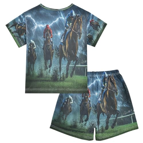 ALAZA Horse Race Magic Pajamas Set Short Sleeve Cotton Sleepwear Summer Pjs 2 Piece 5-14Y2