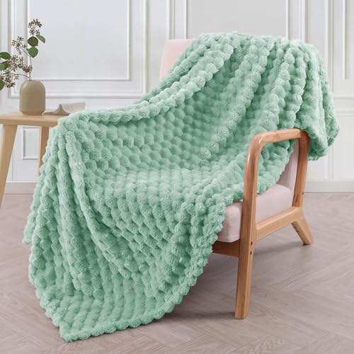 Image of Exclusivo Mezcla Extra Large Fleece Throw Blanket for Couch, 50x60 Inches Stylish Jacquard Soft Throw Blanket, Fuzzy Cozy Lightweight for Winter, Sage Green