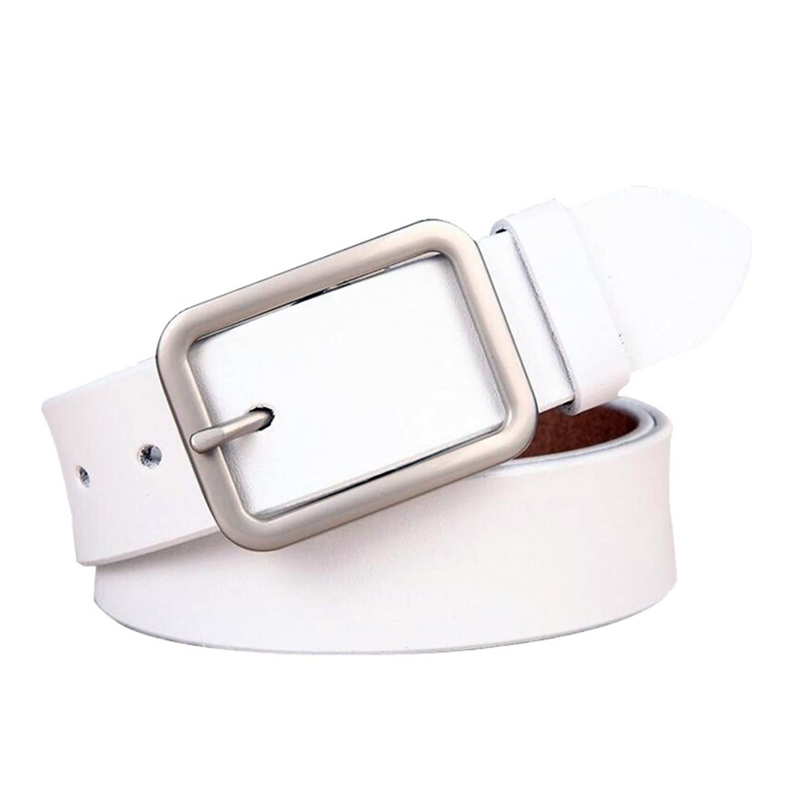 ZZSRJ Ceintures en Cuir Blanc for Ceintures for Femmes Ceinture à Boucle en métal argenté for Dames Jeans Wild Black Belt 37.40in (Belt Length : 105CM, Color : Brown)