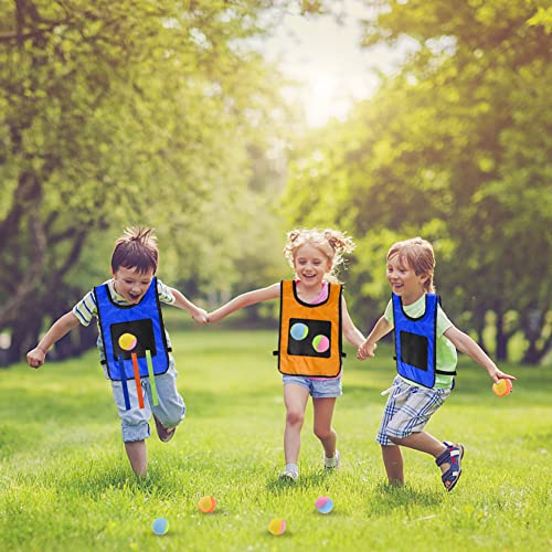 GLAITC Klebrige Westen, 2 Stück Sticky Ball Weste, Völkerballspiel Set, Wurfball Klettwesten Set mit 8 Wattebällchen + 10 Schwanz Ziehen für Kinder Spielplatz im Freien 2 in 1 Set (Blau Orange) - Image 4