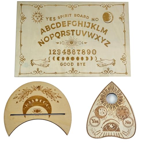 Halloween Game Ouija Spirit Board Game with Planchette Classic Wooden Spirit Board Classic Talking Metaphysical Message for Spirit Hunt Divination Spiritual Communication Witchcraft Enthusiasts Gift