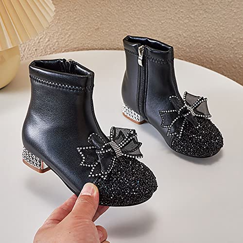 Little Toddler Girls Leather Shoes Sandals Non-Slip Lightweight Shoes Fashion Zipper Short (Black, 11 Little Child)3