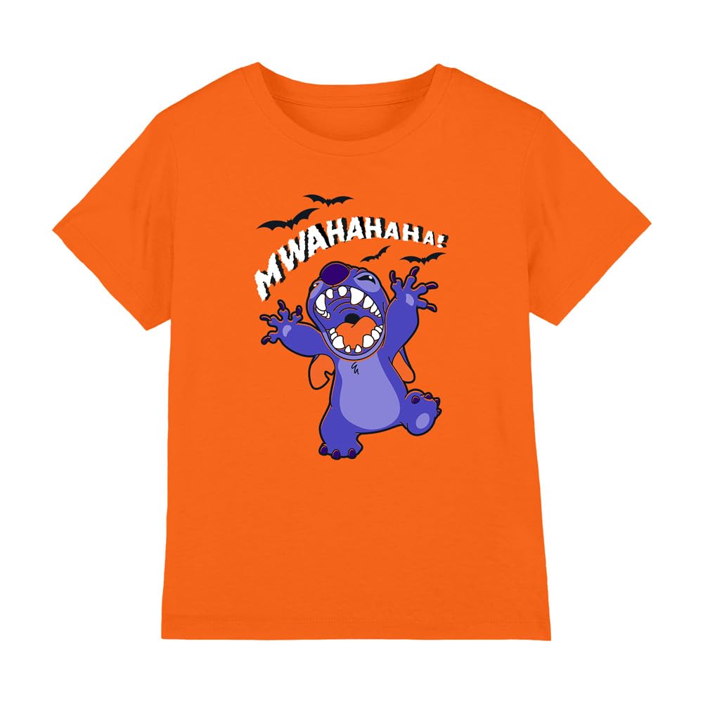 Lilo and Stitch Boys & Evil Laugh Unisex Kids T-Shirt, Orange, 12-13 Years UK